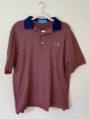 Fairway & Greene Pureformance Striped Golf Polo, Navy Blue & Orange – Large